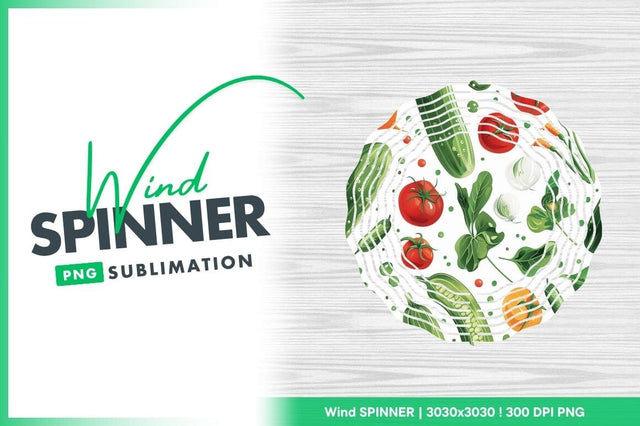Wind Spinner Round Png with Vegetables and Greenery Illustration Sublimation Regulrcrative 