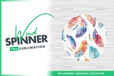 Wind Spinner Round Png with Watercolor Feathers Design Sublimation Regulrcrative 