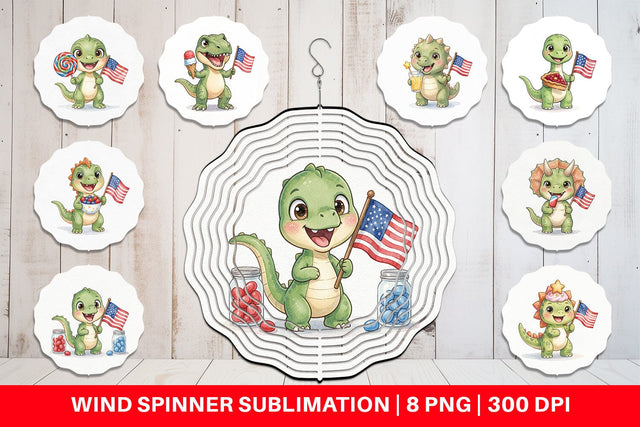 Wind Spinner Round Summer Treats Dino Watercolor Sublimation artnoy 