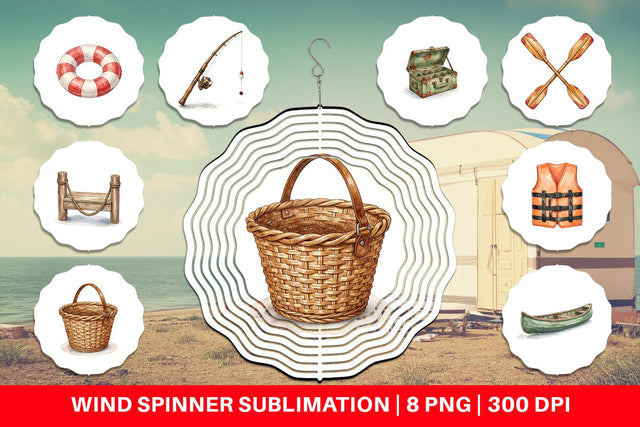 Wind Spinner Rustic Lake Adventure Watercolor Sublimation artnoy 