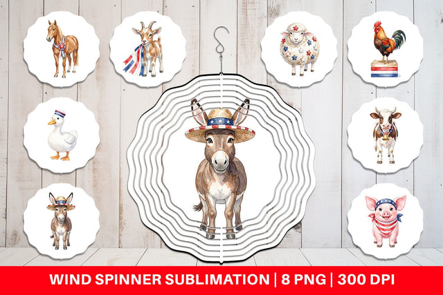 Wind Spinner Rustic Patriotic Farm Animals Sublimation artnoy 