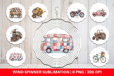 Wind Spinner Rustic USA Patchwork Vehicle Sublimation artnoy 