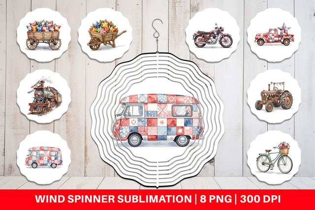 Wind Spinner Rustic USA Patchwork Vehicle Sublimation artnoy 