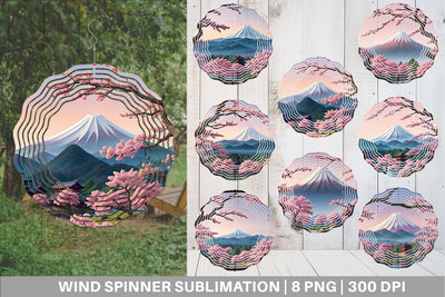 Wind Spinner Sakura Trees Mount Fuji Sublimation artnoy 