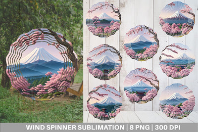 Wind Spinner Sakura Trees Mount Fuji Sublimation artnoy 