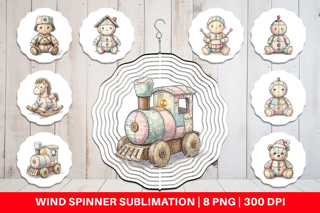 Wind Spinner Santa Workshop Patchwork Watercolor Sublimation artnoy 