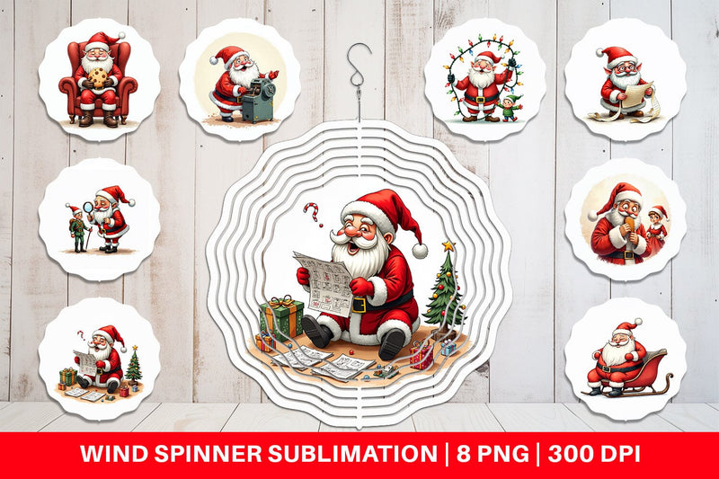 Wind Spinner Santa's Quirky Workshop Watercolor Sublimation artnoy 