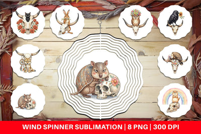 Wind Spinner Sarcastic Boho Desert Skull Watercolor Sublimation artnoy 