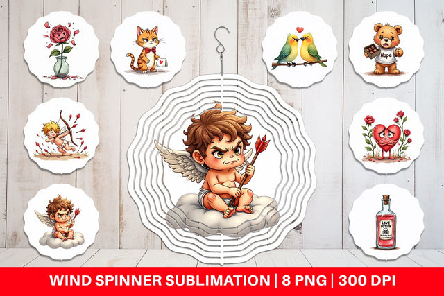 Wind Spinner Sarcastic Cupid Watercolor Funny Anti-Valentine Sublimation artnoy 