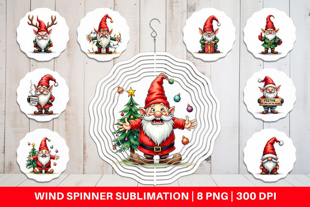 Wind Spinner Sarcastic Holiday Gnomes Watercolor Sublimation artnoy 