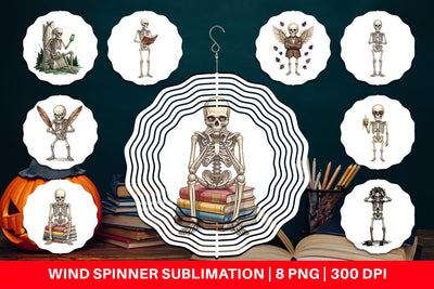 Wind Spinner Sarcastic Skeleton Dark Academia Sublimation artnoy 
