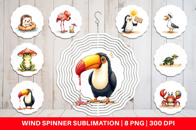 Wind Spinner Sarcastic Summer Animals Watercolor Sublimation artnoy 