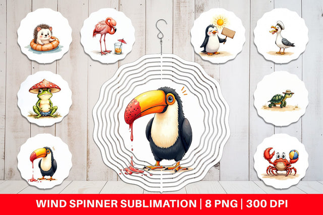 Wind Spinner Sarcastic Summer Animals Watercolor Sublimation artnoy 