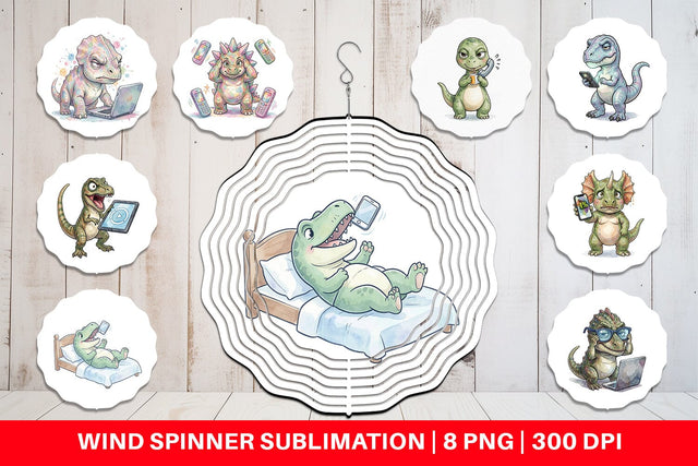 Wind Spinner Sarcastic Tech Fatigued Dinosaur Sublimation artnoy 