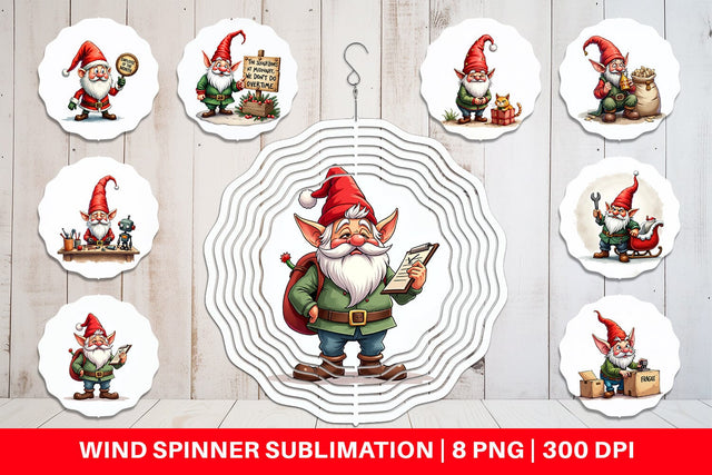 Wind Spinner Sassy Santa's Helpers: Watercolor Gnome Crew Sublimation artnoy 