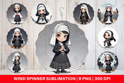 Wind Spinner Scary Halloween Nun Sublimation artnoy 