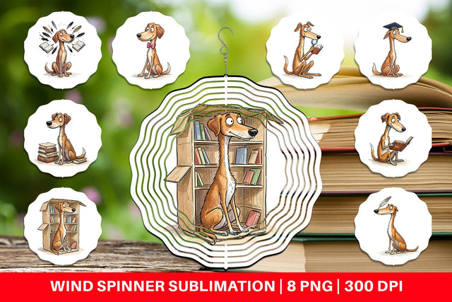 Wind Spinner Scholarly Canine Dog Watercolor Sublimation artnoy 
