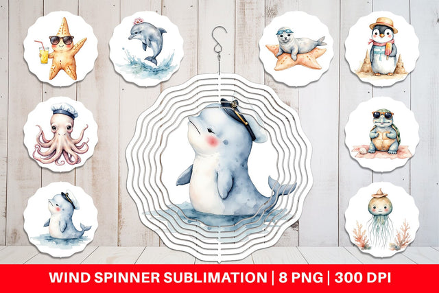 Wind Spinner Seaside Critter Friends Sublimation artnoy 