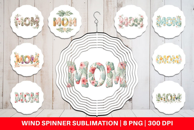 Wind Spinner Shabby Chic Tropical MOM Watercolor Sublimation artnoy 