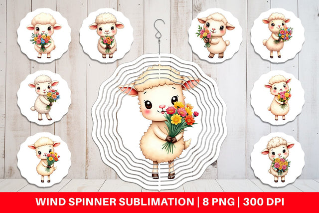 Wind Spinner Sheep Spring Bouquet Sublimation artnoy 