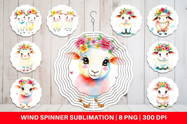 Wind Spinner Sheep with Floral Crowns Sublimation artnoy 