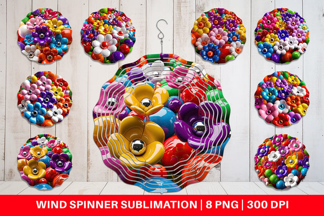 Wind Spinner Shiny 3D Flowers Sublimation artnoy 