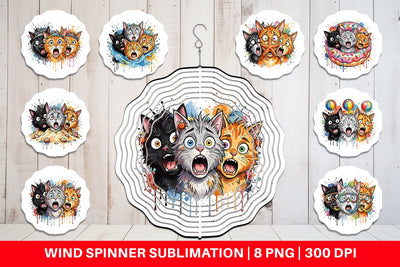 Wind Spinner Shocked Beach Cat Heads Ink Sketch Sublimation artnoy 