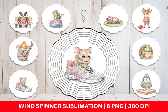 Wind Spinner Shy Awkward School Animal Watercolor Sublimation artnoy 
