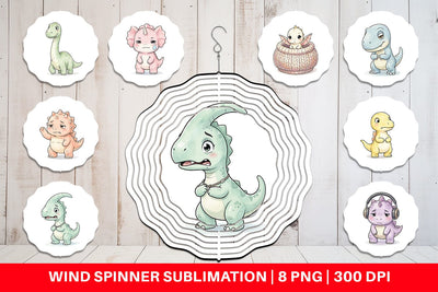 Wind Spinner Shy Baby Dinosaur Watercolor Sublimation artnoy 