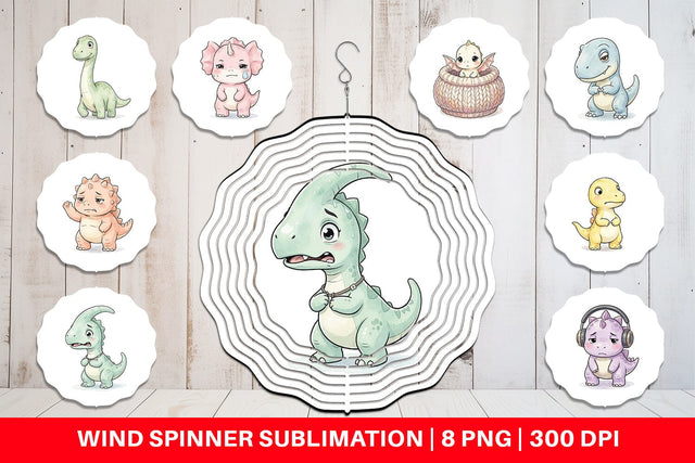 Wind Spinner Shy Baby Dinosaur Watercolor Sublimation artnoy 