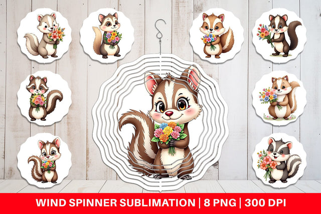Wind Spinner Skunk Spring Bouquet Sublimation artnoy 