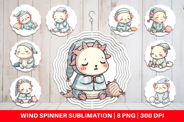 Wind Spinner Sleepy Axolotl Sublimation artnoy 