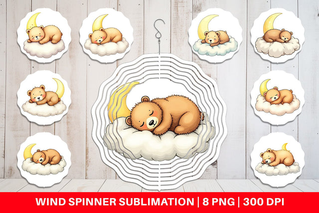 Wind Spinner Sleepy Bear Cloud Sublimation artnoy 