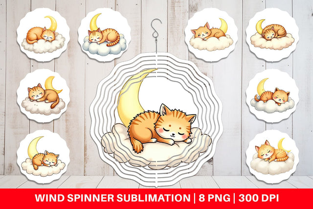 Wind Spinner Sleepy Cat Cloud Sublimation artnoy 