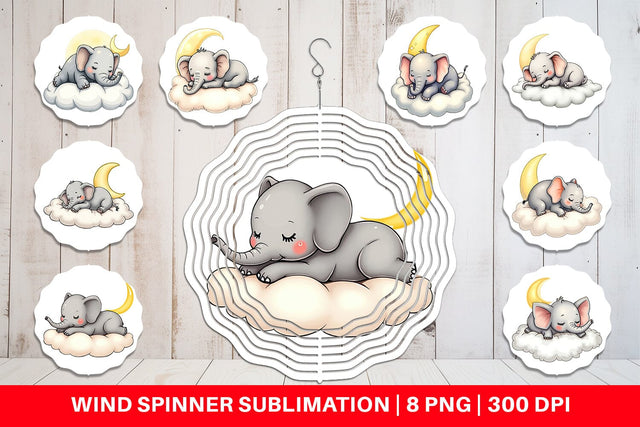 Wind Spinner Sleepy Elephant Cloud Sublimation artnoy 