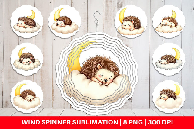 Wind Spinner Sleepy Hedgehog Cloud Sublimation artnoy 