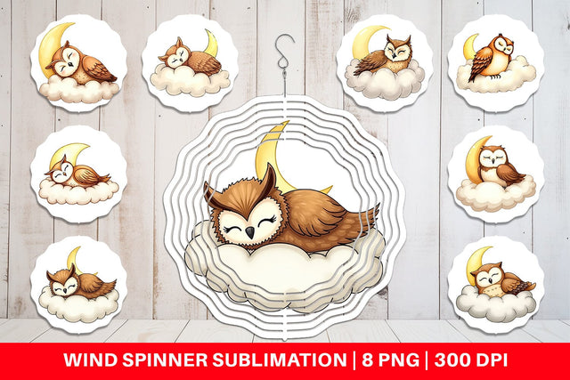 Wind Spinner Sleepy Owl Cloud Sublimation artnoy 
