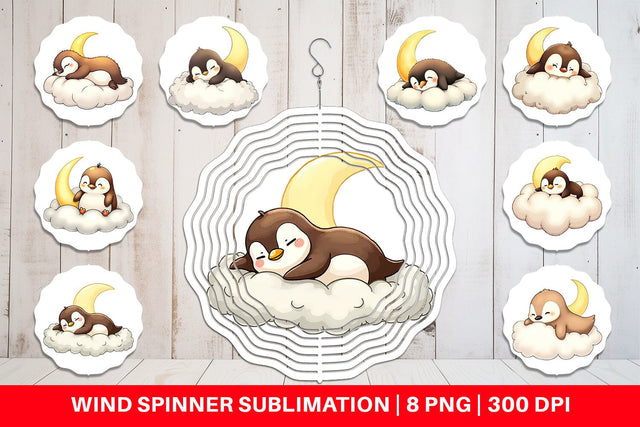 Wind Spinner Sleepy Penguin Cloud Sublimation artnoy 