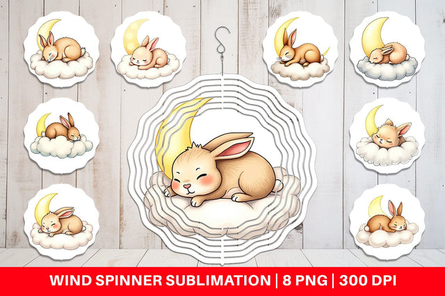 Wind Spinner Sleepy Rabbit Cloud Sublimation artnoy 