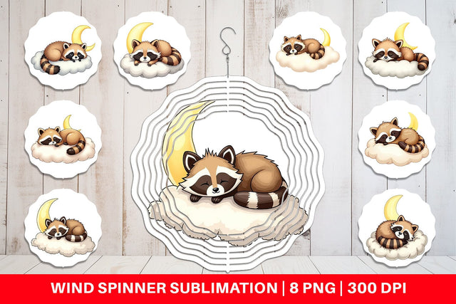 Wind Spinner Sleepy Raccoon Cloud Sublimation artnoy 