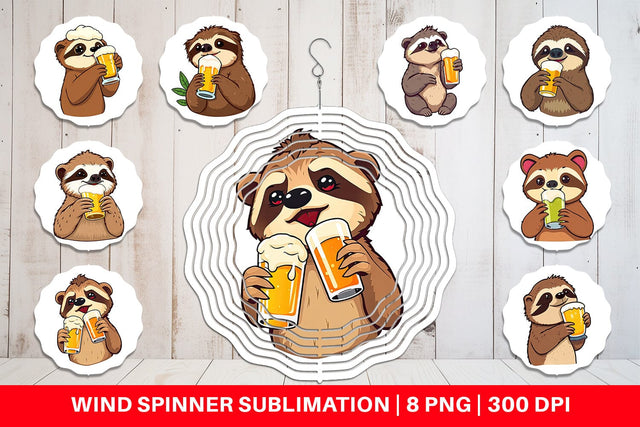 Wind Spinner Sloth Beer Day Sublimation artnoy 