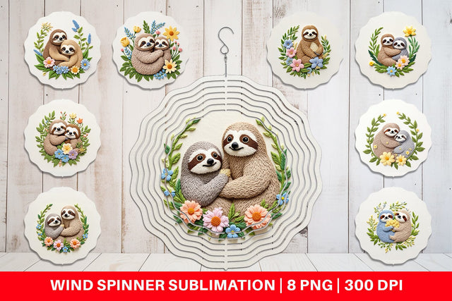 Wind Spinner Sloth Embroidery Sublimation artnoy 