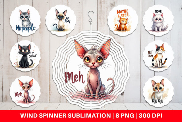 Wind Spinner Snarky Felines Watercolor Sublimation artnoy 