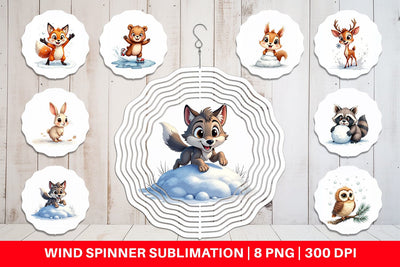 Wind Spinner Snowy Playtime Big-Eyed Forest Friends Sublimation artnoy 