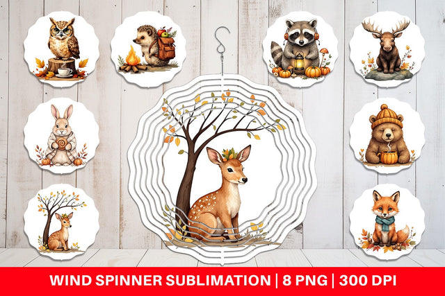 Wind Spinner Snuggly Fall Critters Sublimation artnoy 