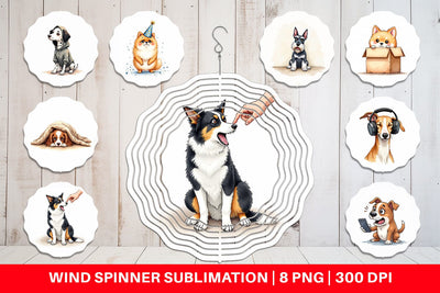 Wind Spinner Socially Awkward Pups Sarcastic Watercolor Sublimation artnoy 