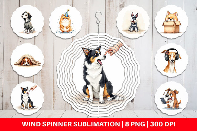 Wind Spinner Socially Awkward Pups Sarcastic Watercolor Sublimation artnoy 