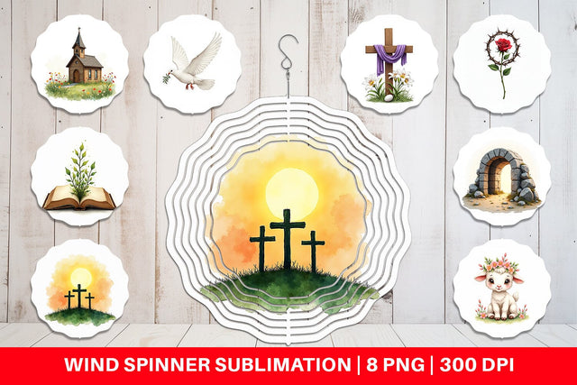 Wind Spinner Spiritual Easter Lilies and Crosses Watercolor Sublimation artnoy 