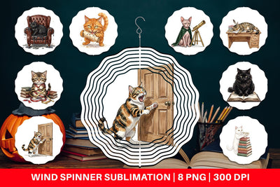 Wind Spinner Spiteful Cat Dark Academia Watercolor Sublimation artnoy 