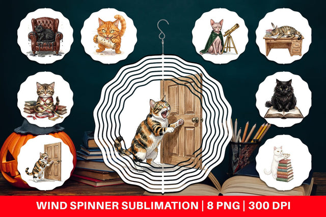 Wind Spinner Spiteful Cat Dark Academia Watercolor Sublimation artnoy 